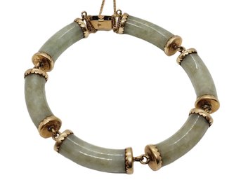 Rare Vintage Ming's 14K Solid Gold & Tube Jade Ladies Bracelet (Bag A)