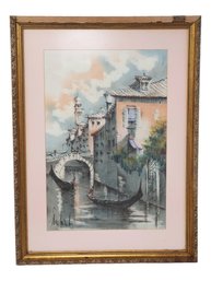 Vintage Framed Italian Venice Canal Watercolor Art Print