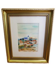 1991 Framed Artist Signed Watercolor Village Painting