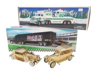 1995 Hess Truck & Helicopter, Mobil Race Car Carrier, 1917 REO Touring & 1932 Chrysler Lebaron - NOS