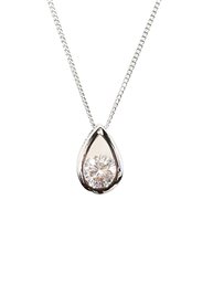 Sterling Silver 18' Teardrop Necklace With Cz Center Stone