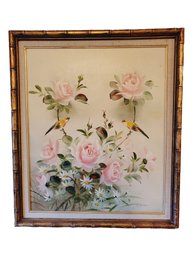 Vintage MCM C.K. Chan Oil On Canvas Floral & Yellow Birds Framed Painting