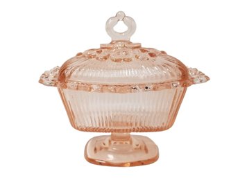 Beautiful 1950's Indiana Depression Glass Pink Lace Edged Pedestal Candy Dish