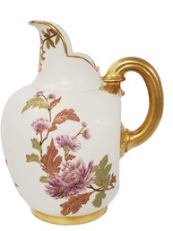 Beautiful Antique Royal Worcester Handpainted Floral Porcelain Flat Back Pitcher With Gold Gilt