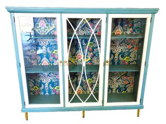 Beautiful Antique Newly Painted And Updated Blue & White China Cabinet
