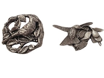 Two Vintage 1990s Birds & Blooms Limited Edition Pewter Pins Including Premiere Edition