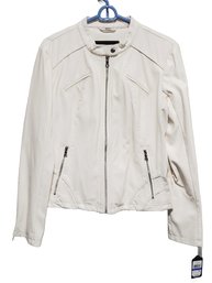 Ladies GUESS Size XL Cream Faux Leather Biker Jacket - Never Worn With Tags!