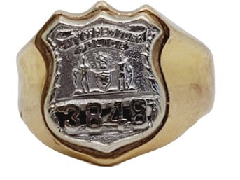 Vintage New York Police Department NYPD 14K Yellow & White Gold Shield Ring Size 8.5 - 12 DWT (Bag 3)