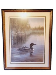 Vintage Pencil Signed & Numbered 499 Of 750 Framed Sam Timm Framed Painting Loon With Two Babies