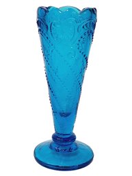 Vintage Turquoise Blue 6.5'h Glass Small Footed Bud Vase