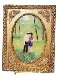 Vintage Framed Enamel Painting On Copper ~ Couple In Love