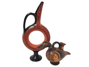 Ceramic Hittite Fra Cengiz Sayan Avanos Wine Decanter & Clay Pottery Painted Duck Bird Decanter