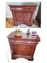 Pair Of Dark Cherry Wood Stained Traditional Style Nightstands