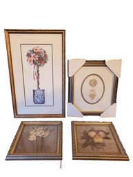 Four Framed Floral Art Prints - One Is Pencil Signed