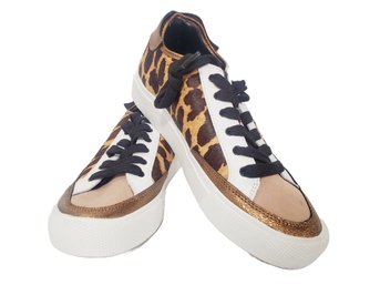 Ladies DKNY Leopard Print Calf Hair With Metallic Accents Reesa Sneakers Size 9.5M - Never Worn