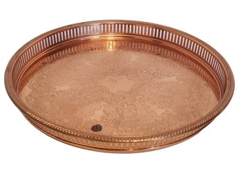 Large Vintage Coppercraft Guild Taunton MA Etched Pierced Edge Round Tray