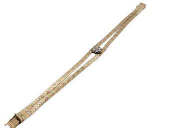 Vintage Tri Color 14k Gold Two Strand With 7 Diamond Flower Accent Bracelet - 12.7 DWT (bag 3)