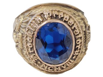 1957 10K Yellow Gold With Blue Sapphire Brooklyn Prepratory School Class Ring - Size 8.5