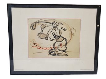 Vintage Walt Disney Framed Lithograph Print - Mickey Mouse 'Canine Caddy' SWOOSH