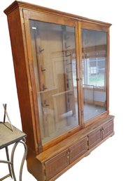 Large Vintage Wood & Glass Rifle Shotgun Cabinet - No Keys Included