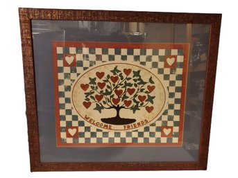 Framed Signed Friendship Tree Folkart Lithograph By K. Eisley