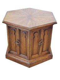 Vintage MCM Solid Wood Hexagon Side Accent Table