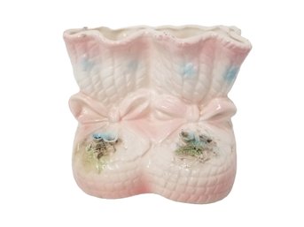 Cute Vintage Relpo Ceramic Pink White & Blue Baby Booties Planter 1352