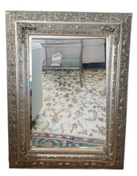 Beautiful Large Silver Painted Carved Wooden Ornate Beveled Wall Mirror