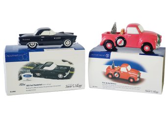 Two Deoartment 56 Original Snow Village Classic Car Figurines-1955 Ford Thunderbird & Pick Up & Delivery