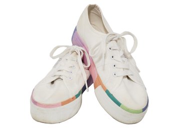 Ladies Superga Size 6.5 Rainbow Striped Platform Sneakers