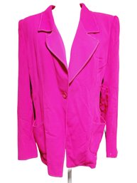 Emanuel Ungaro Paris Pink Fuschia Ladies Wool Blazer Jacket With Blue Silk Accents - Size 12