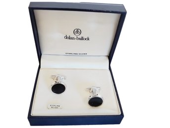 New Pair Dolan Bullock Sterling Silver & Onyx Men's Cufflinks In Box