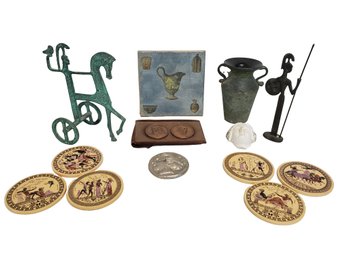 Collection Of Greek & Roman Medallions, Cozeta Murano Vase, Figurines & More