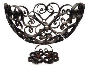 Vintage MCM Black Scrolled Metal Hearts Footed Centerpiece Fruit Basket