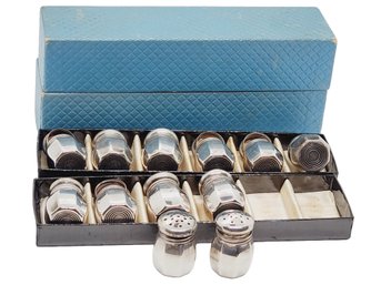 Twelve Vintage Frank M. Whiting Company Sterling Silver Miniature Salt & Pepper Shakers In Original Boxes