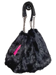 New BCBGirls Genuine Black Fur Purse With Chain Handle - New With Tags