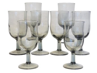 Set Of Eight Vintage Swedish Modern Smoke Gray Wine Glasses