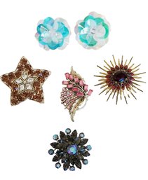 Vintage Selection Of Six Lovely Rhinestone Pins & Brooches - Including Monet  (lOT 3)