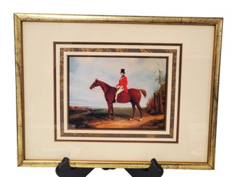 Vintage Professionally Framed Fox Hunter On Horse Print