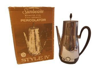 Vintage Mid Century Sunbeam Stainless Steel 8-cup Automatic Percolator Style IV With Original Box