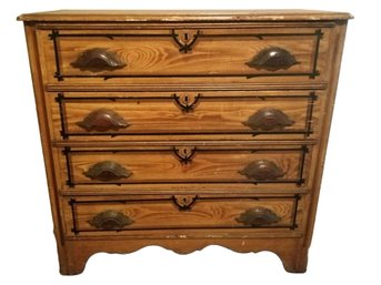 Antique Victorian Four Drawer Small Wood Gentleman's Dresser