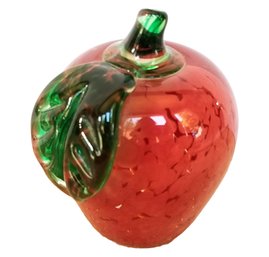 Vintage Hand Blown Mottled Glass Red Apple Paperweight By Peacock Glass Works