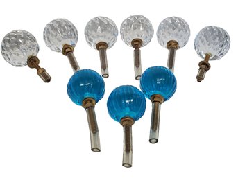 Nine Faceted Glass Ball Pulls / Knobs - Clear & Sky Blue