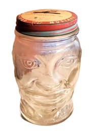 1938 Jolly Joe Louis Boxer Commemorative Clear Glass Mustard Jar / Bank By Nash Underwood