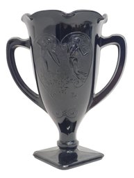 Vintage Art Deco 1930'S L E Smith Black Amethyst Glass Dancing Nymph's Trophy Style Vase