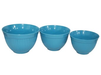 Trio Of Turquoise Blue Melamine Ribbed Mixing Bowls