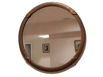 Vintage White Seid Products Baltimore Round Antiqued Gold Painted Carved Wood Wall Mirror