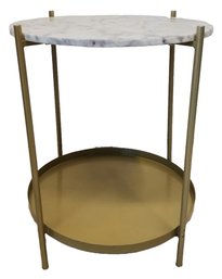 Modern Round Gold-tone Metal Two Tier & Faux Marble Side Table