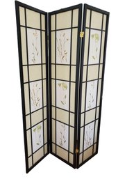 Iola Black Finish 3-Panel Floral Design Contemporary Wooden Screen Room Divider #1