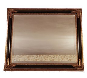 Handsome Vintage Imperial Framed Wall Mirror - Carved Gold & Black Frame - Beveled Edge Mirror